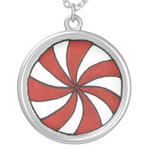 Starlight Mint Peppermint Christmas Candy Holiday Silver Plated Necklace