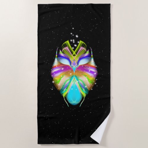 Starlight Oracle Owl Black Beach Towel