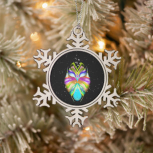 Starlight Oracle Owl Snowflake Pewter Christmas Ornament