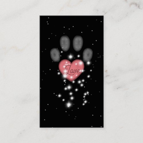 Starlight Pink Heart Paw Print Pet Sitter Black Business Card
