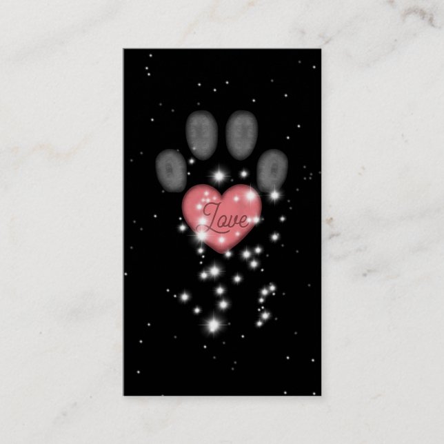 Starlight Pink Heart Paw Print Pet Sitter Black Business Card (Front)