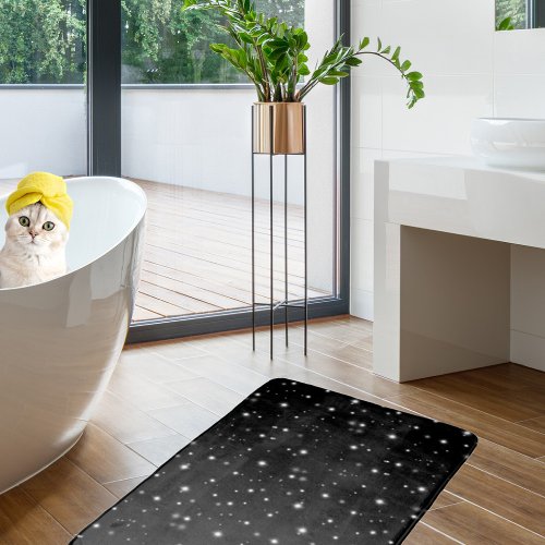 Starlight Sparkles Black and White Stars Bath Mat