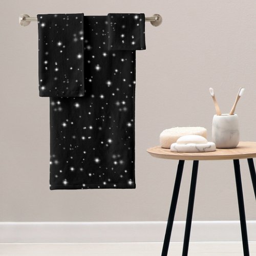 Starlight Sparkles Black and White Stars Bath Towel Set