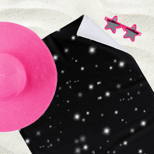 Starlight Sparkles Black and White Stars Beach Towel (Creator Uploaded)