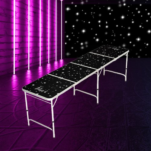 Starlight Sparkles Black and White Stars Beer Pong Table