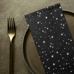 Starlight Sparkles Black and White Stars Cloth Napkin