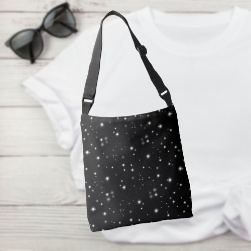 Starlight Sparkles Black and White Stars Crossbody Bag