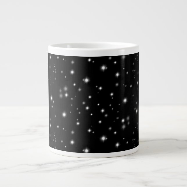 Starlight Sparkles Black and White Stars Giant Coffee Mug (Front)