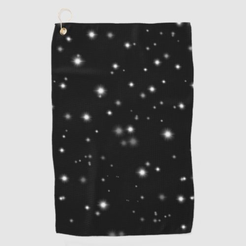 Starlight Sparkles Black and White Stars Golf Towel