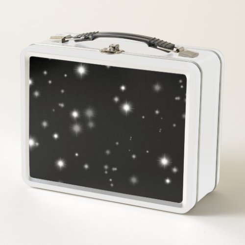 Starlight Sparkles Black and White Stars Metal Lunch Box