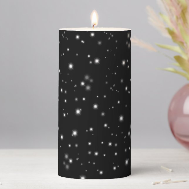 Starlight Sparkles Black and White Stars Pillar Candle (In Situ)