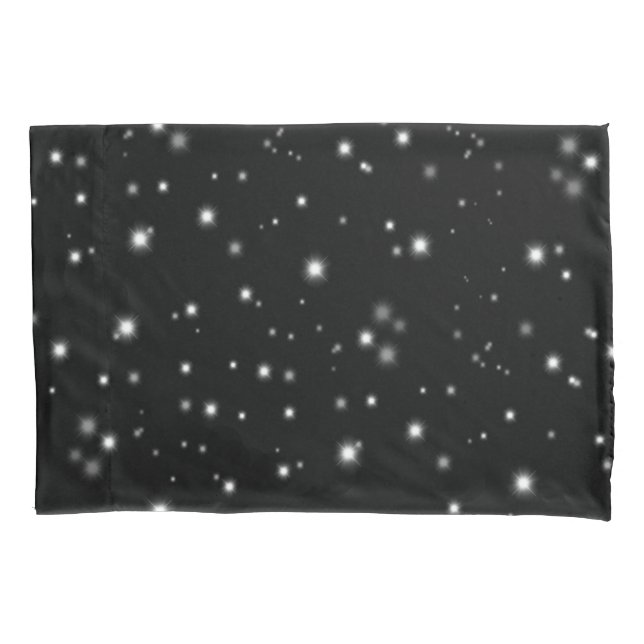 Starlight Sparkles Black and White Stars Pillow Case (Front)