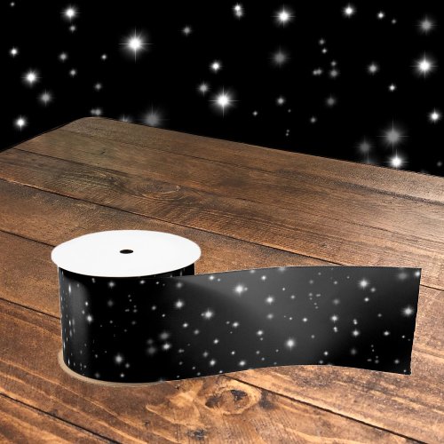 Starlight Sparkles Black and White Stars Satin Ribbon