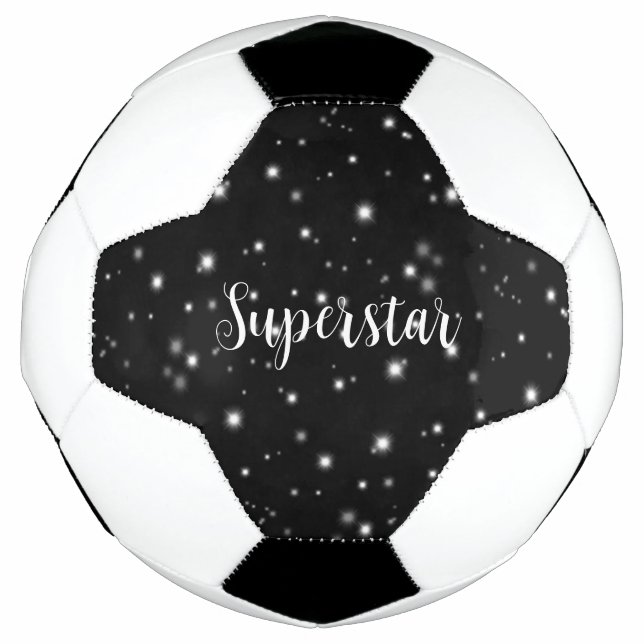 Starlight Sparkles Black and White Stars Soccer Ball (Front)