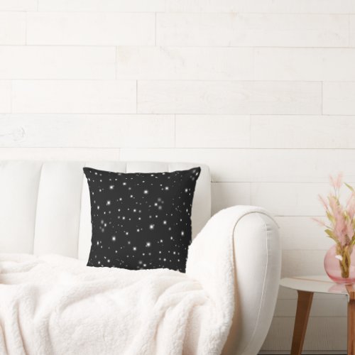 Starlight Sparkles Black and White Stars Throw Pillow