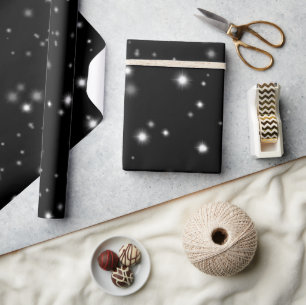 Starlight Sparkles Black and White Stars Wrapping Paper
