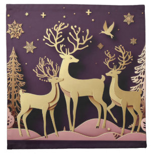 Starlight Stags – Dreamlike Holiday Pattern Cloth Napkin