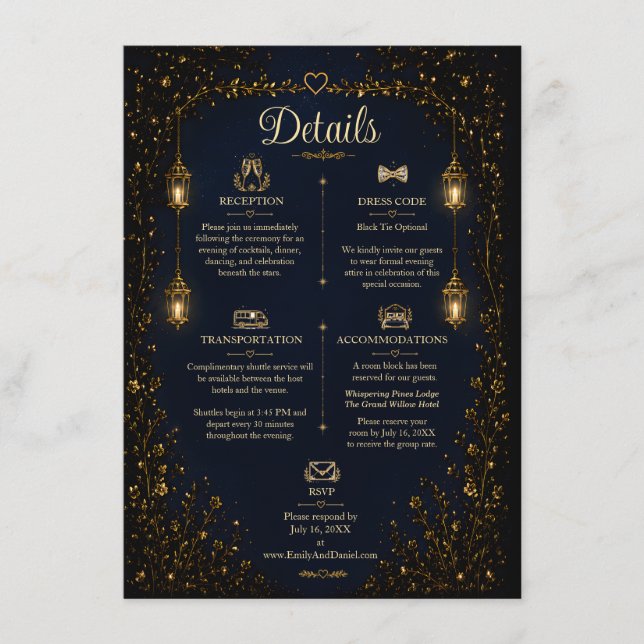 Starlight Symphony Wedding Details Card (Front)