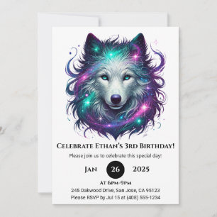 Starlight Wolf Birthday Invitation