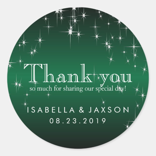 Starlights in Metallic Dark Green Classic Round Sticker (Front)