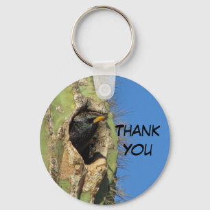 Starling in Saguaro Cactus Photo Southwest Bird Keychain