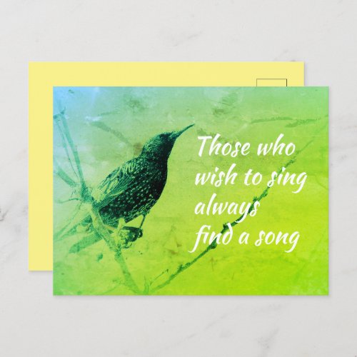 Starling on Tree Branch in May Singing Quote Postcard