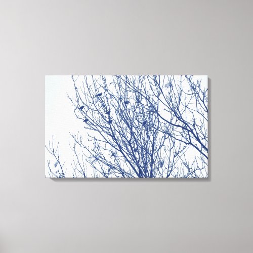 Starlings in a Tree _ Cyanotype Effect Canvas Print