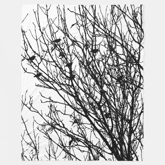 Starlings in a Tree - High Contrast Fleece Blanket (Front)