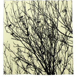 Starlings in a Tree - Pale Yellow #FFFFCC Shower Curtain
