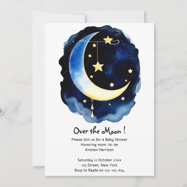 Starlit Adventure: Moon and Stars Baby Shower Invitation (Front)