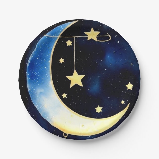 Starlit Adventure: Moon and Stars Paper Plates (Front)