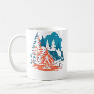 Starlit Camping Tent Campfire And Pine Trees Adven Coffee Mug