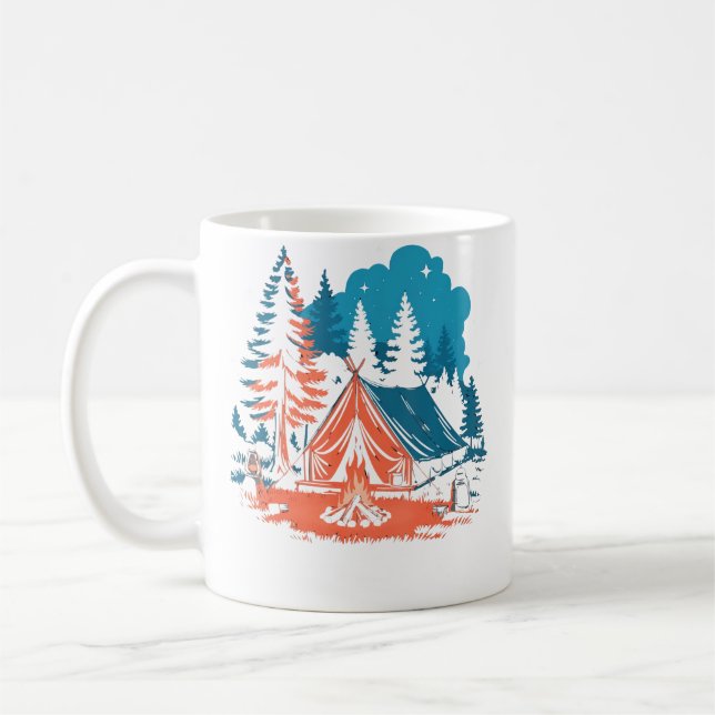 Starlit Camping Tent Campfire And Pine Trees Adven Coffee Mug (Left)