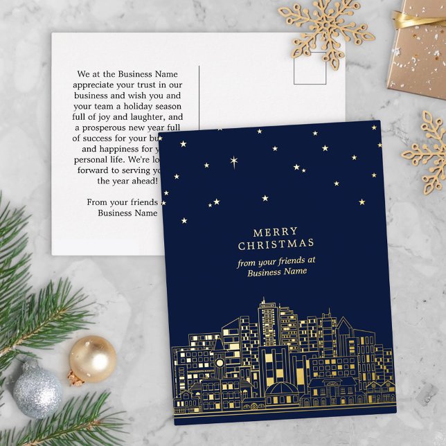 Starlit City Elegant Corporate Merry Christmas Foil Holiday Postcard (Creator Uploaded)