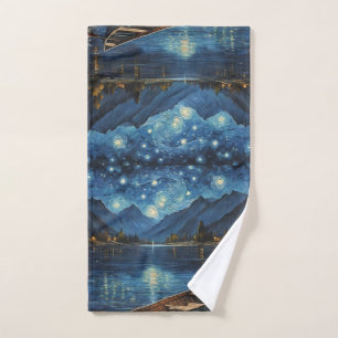 "Starlit Drift: Fishing Under the Cosmos Hand Towel