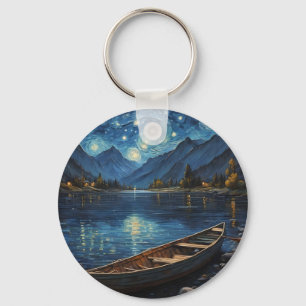 "Starlit Drift: Fishing Under the Cosmos Keychain