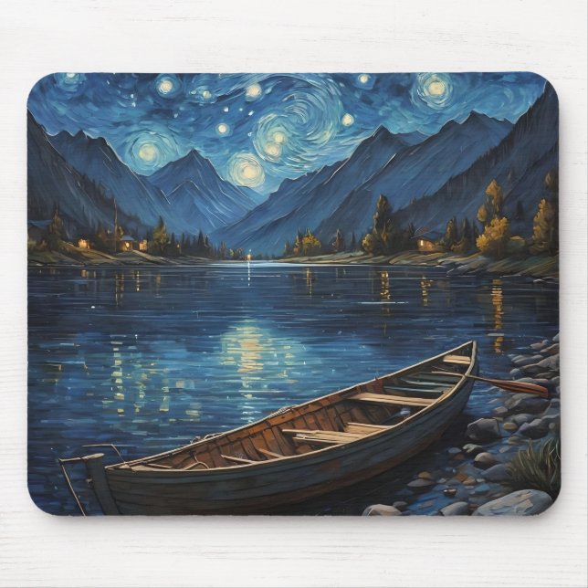 "Starlit Drift: Fishing Under the Cosmos Mouse Pad (Front)