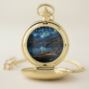 "Starlit Drift: Fishing Under the Cosmos Pocket Watch