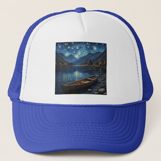 "Starlit Drift: Fishing Under the Cosmos Trucker Hat (Front)
