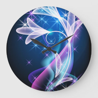 Starlit Elegance: Floral Design Deep Blue clock
