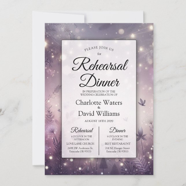 Starlit Enchantment in Bloom Rehearsal Dinner Invitation (Front)