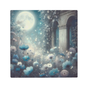 Starlit Flora and Ruins in Vintage Midnight Light Metal Print