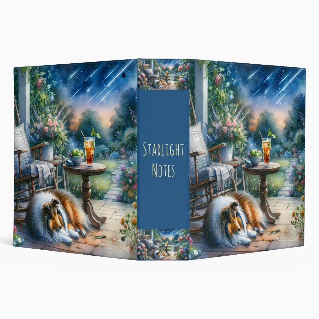 Starlit Garden Porch Sheltie Dream 3 Ring Binder (Background)