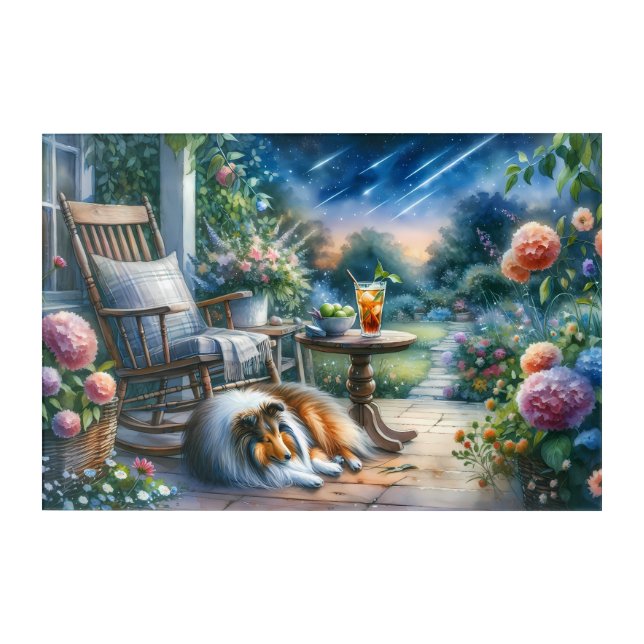 Starlit Garden Porch Sheltie Dream Acrylic Print (Front)