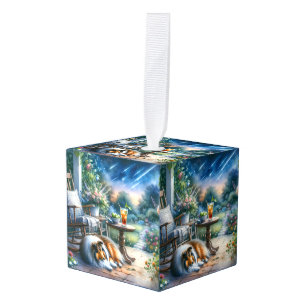 Starlit Garden Porch Sheltie Dream Cube Ornament