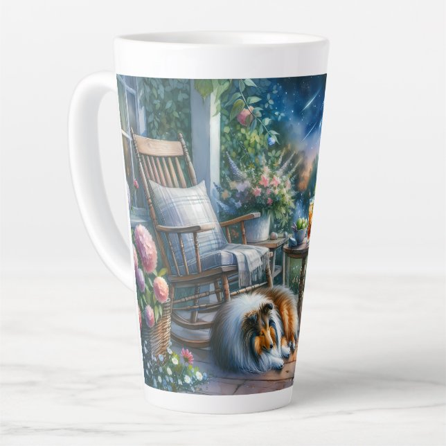 Starlit Garden Porch Sheltie Dream Latte Mug (Left Angle)