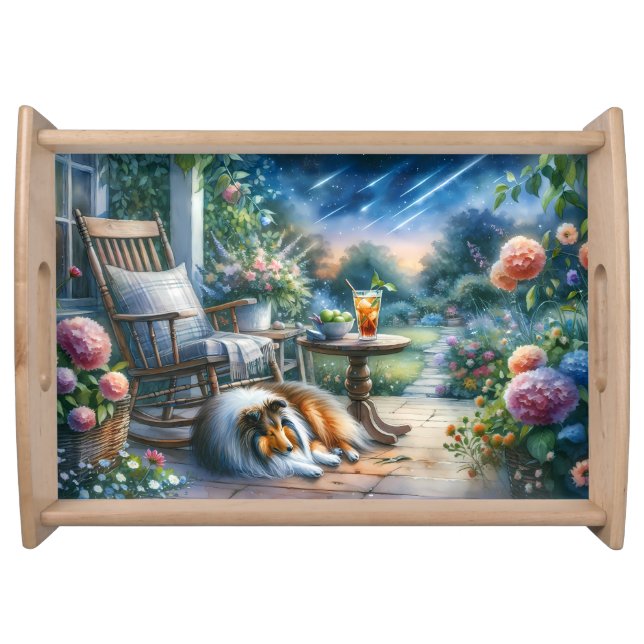 Starlit Garden Porch Sheltie Dream Serving Tray (Front)