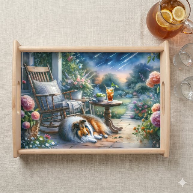 Starlit Garden Porch Sheltie Dream Serving Tray (Starlit Garden Porch Sheltie Dream Serving Tray)