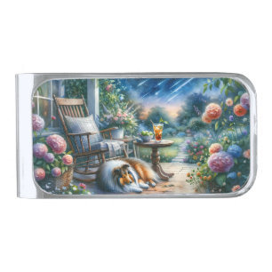 Starlit Garden Porch Sheltie Dream Silver Finish Money Clip