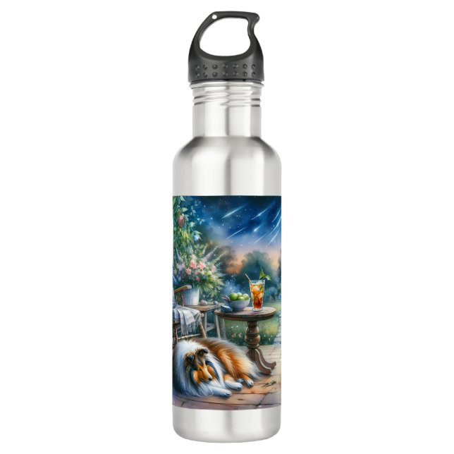 Starlit Garden Porch Sheltie Dream Stainless Steel Water Bottle (Front)